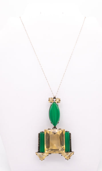 *Germany 1920 Art Deco important geometric necklace in sterling with 155 Ctw in citrines & chrysoprase