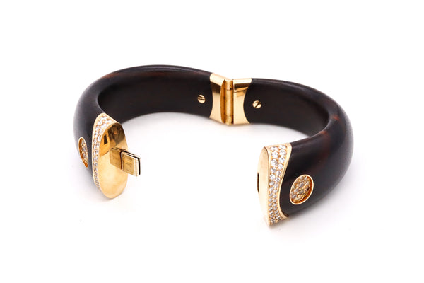Paul Binder 1970 Swiss 18Kt Gold Bracelet With Ebony Wood And 3.80 Cts In VS Diamonds