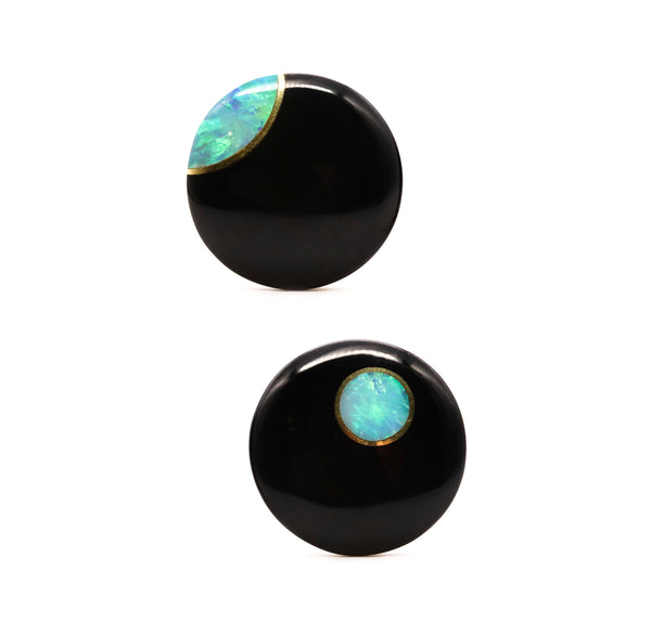 TIFFANY & CO. 1975 By Angela Cummings Large Lentil Earrings In 18Kt Gold With Black Jade And Opal