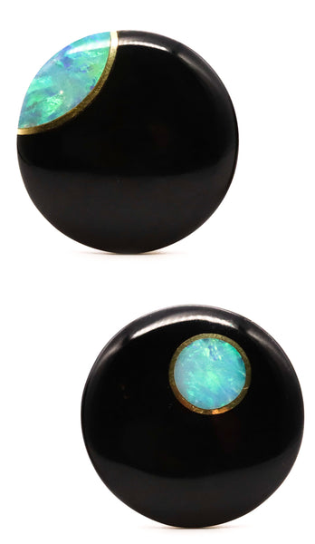 TIFFANY & CO. 1975 By Angela Cummings Large Lentil Earrings In 18Kt Gold With Black Jade And Opal