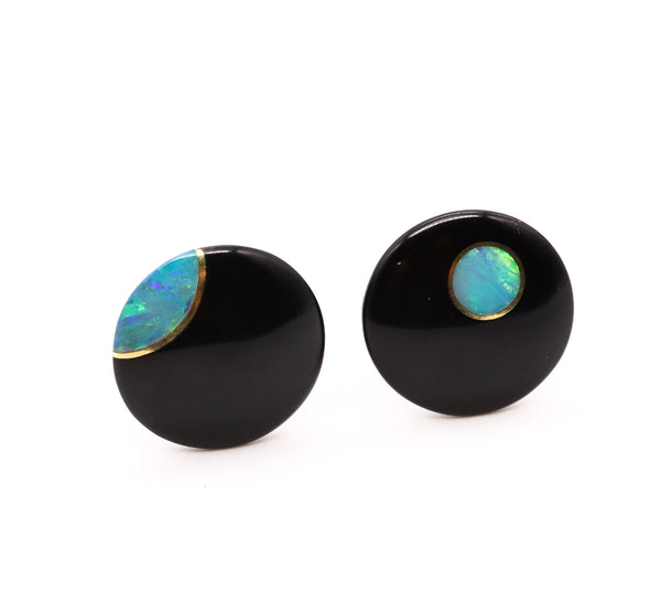 TIFFANY & CO. 1975 By Angela Cummings Large Lentil Earrings In 18Kt Gold With Black Jade And Opal
