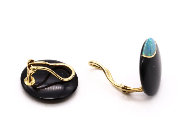 TIFFANY & CO. 1975 By Angela Cummings Large Lentil Earrings In 18Kt Gold With Black Jade And Opal