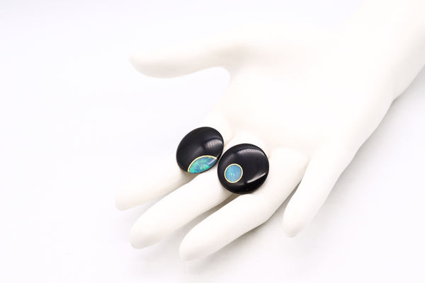 TIFFANY & CO. 1975 By Angela Cummings Large Lentil Earrings In 18Kt Gold With Black Jade And Opal