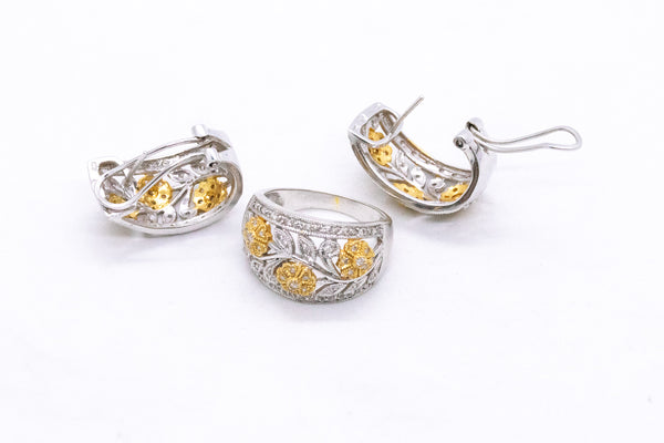 FLOWER DESIGN 14 KT TWO TONES SET WITH DIAMONDS