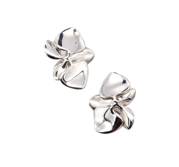 Angela Cummings Studios 1984 Rare Sculptural Orchids Earrings In .925 Sterling Silver