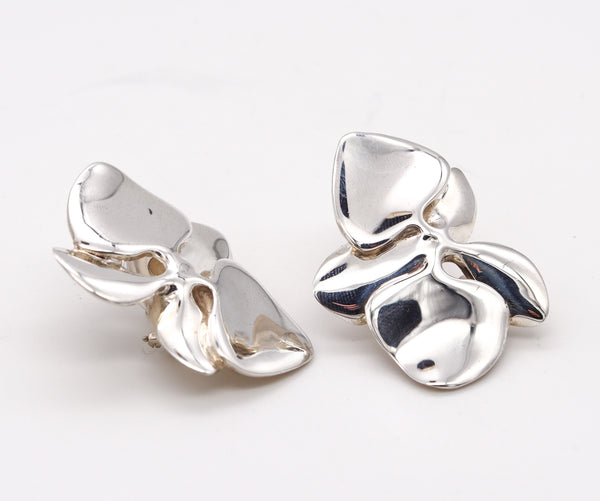 Angela Cummings Studios 1984 Rare Sculptural Orchids Earrings In .925 Sterling Silver