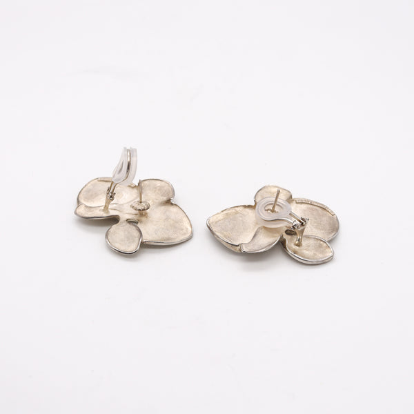 Angela Cummings Studios 1984 Rare Sculptural Orchids Earrings In .925 Sterling Silver