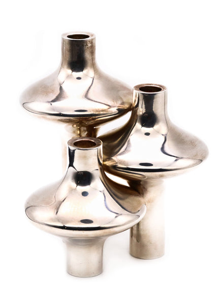 Eigel Jensen For Anton Michelsen 1960 Rare Sculptural Three Candles Holder In 925 Sterling Silver