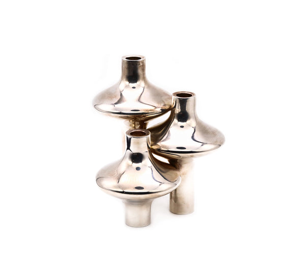 Eigel Jensen For Anton Michelsen 1960 Rare Sculptural Three Candles Holder In 925 Sterling Silver