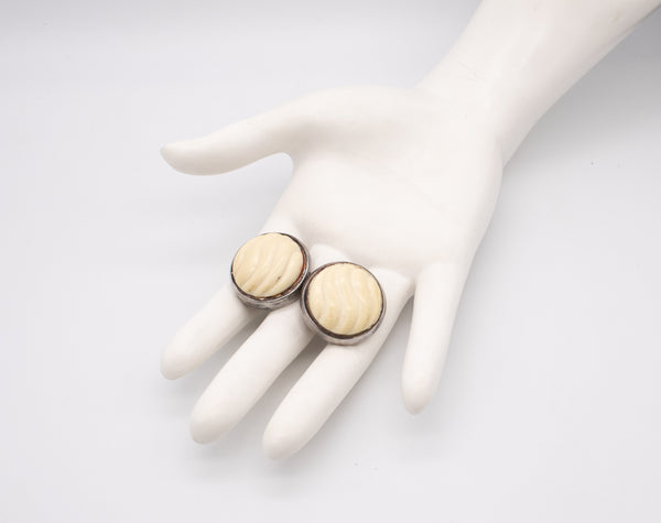 MODERNIST 1970'S STERLING SILVER & 14 KT EARRINGS WITH NATURAL CARVINGS