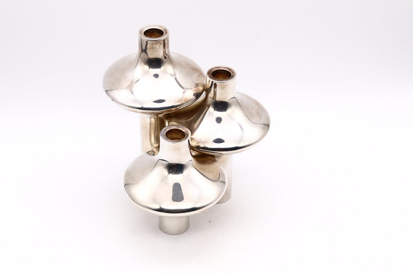 Eigel Jensen For Anton Michelsen 1960 Rare Sculptural Three Candles Holder In 925 Sterling Silver