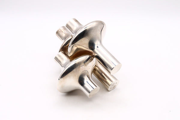 Eigel Jensen For Anton Michelsen 1960 Rare Sculptural Three Candles Holder In 925 Sterling Silver