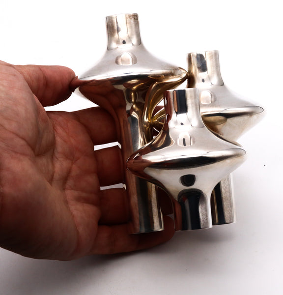 Eigel Jensen For Anton Michelsen 1960 Rare Sculptural Three Candles Holder In 925 Sterling Silver
