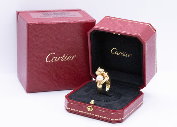CARTIER PARIS 18 KT RARE PANTHER WITH PEARL RING