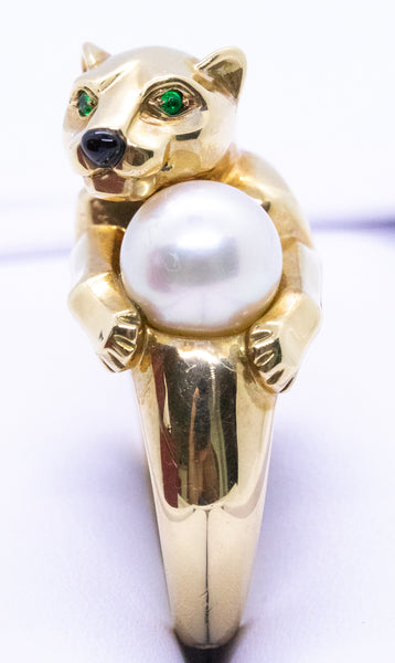 CARTIER PARIS 18 KT RARE PANTHER WITH PEARL RING