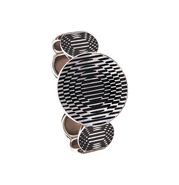 VICTOR VASARELY 1985 Op Art Jolie Bracelet In Sterling With Nacre And Black Enamel