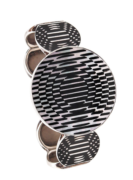 VICTOR VASARELY 1985 Op Art Jolie Bracelet In Sterling With Nacre And Black Enamel