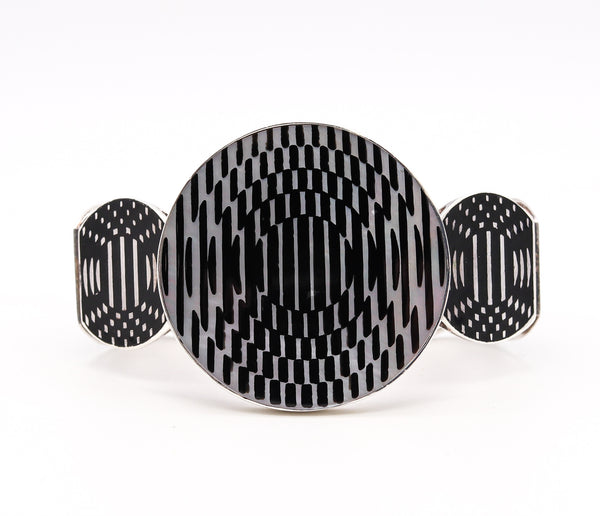 VICTOR VASARELY 1985 Op Art Jolie Bracelet In Sterling With Nacre And Black Enamel