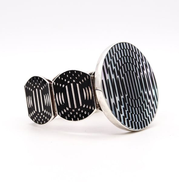 VICTOR VASARELY 1985 Op Art Jolie Bracelet In Sterling With Nacre And Black Enamel
