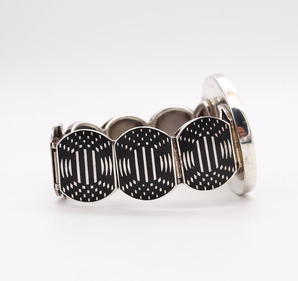 VICTOR VASARELY 1985 Op Art Jolie Bracelet In Sterling With Nacre And Black Enamel