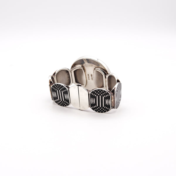 VICTOR VASARELY 1985 Op Art Jolie Bracelet In Sterling With Nacre And Black Enamel