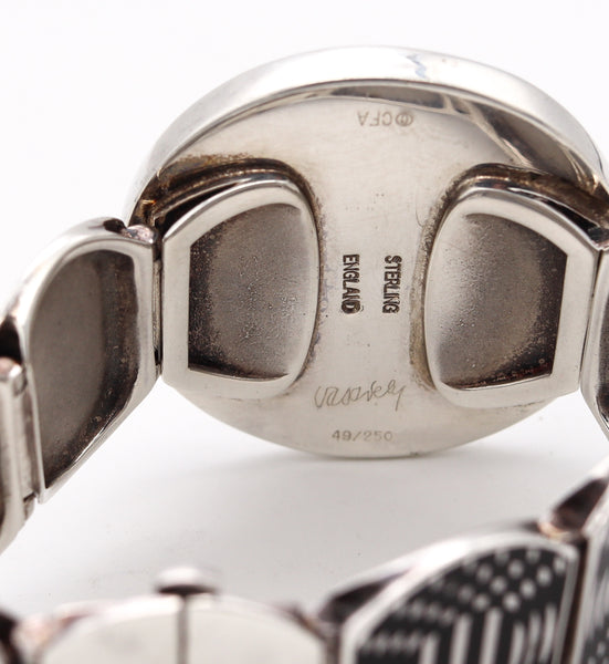 VICTOR VASARELY 1985 Op Art Jolie Bracelet In Sterling With Nacre And Black Enamel