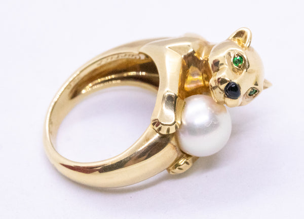CARTIER PARIS 18 KT RARE PANTHER WITH PEARL RING