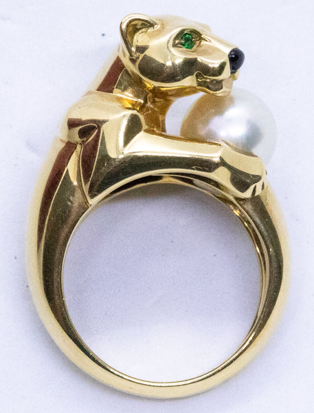 CARTIER PARIS 18 KT RARE PANTHER WITH PEARL RING