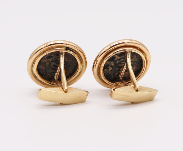 Ancient Rome Judaea 58 AD Bronze Prutah Coins Cufflinks In 14Kt Yellow Gold
