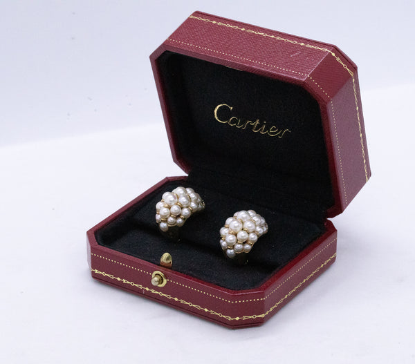 CARTIER PARIS 18 KT PEARLS & DIAMONDS ANDROMAC EARRINGS