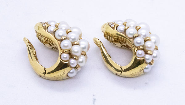 CARTIER PARIS 18 KT PEARLS & DIAMONDS ANDROMAC EARRINGS