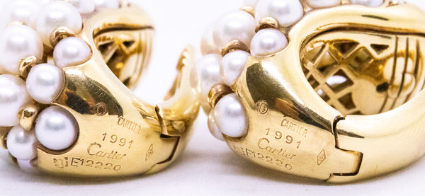 CARTIER PARIS 18 KT PEARLS & DIAMONDS ANDROMAC EARRINGS