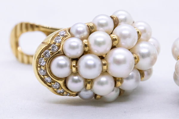 CARTIER PARIS 18 KT PEARLS & DIAMONDS ANDROMAC EARRINGS