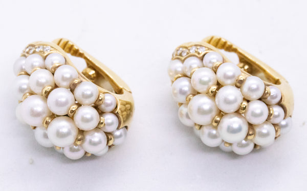 CARTIER PARIS 18 KT PEARLS & DIAMONDS ANDROMAC EARRINGS