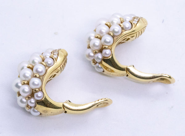 CARTIER PARIS 18 KT PEARLS & DIAMONDS ANDROMAC EARRINGS