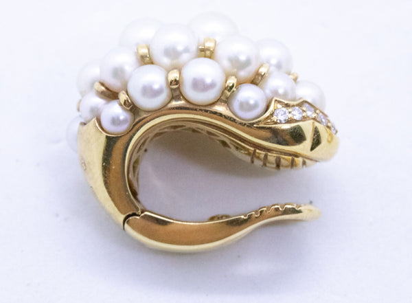 CARTIER PARIS 18 KT PEARLS & DIAMONDS ANDROMAC EARRINGS