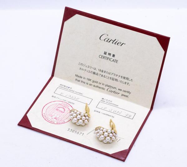 CARTIER PARIS 18 KT PEARLS & DIAMONDS ANDROMAC EARRINGS