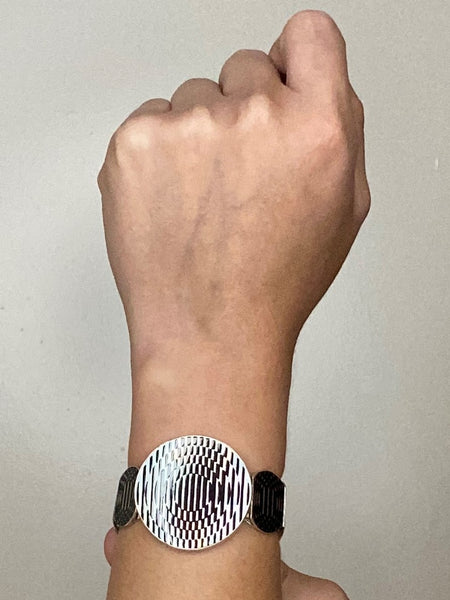 VICTOR VASARELY 1985 Op Art Jolie Bracelet In Sterling With Nacre And Black Enamel