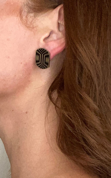 Victor Vasarely 1985 Op Art Sculptural Geometric Earrings In Sterling With Black Enamel