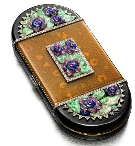 French-Austrian 1920 Art Deco Jardiniere Pendant Brooch With Carved Agates & Diamonds