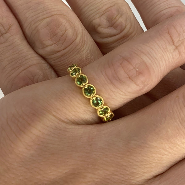 Bony Levy Eternity Band Ring In 18Kt Yellow Gold With 2.42 Cts In Green Peridots