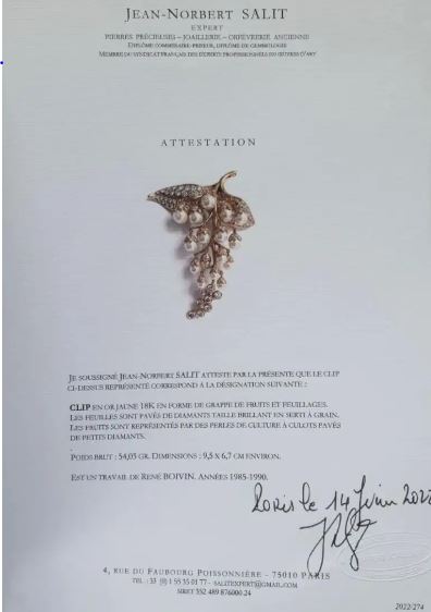 Rene Boivin Paris Gem Set Brooch In 18Kt Gold With 14.09 Ctw In Diamonds And Pearls