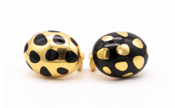 Tiffany And Co. 1970 By Angela Cummings Positive And Negative Earrings In 18Kt Yellow Gold With Black Jade