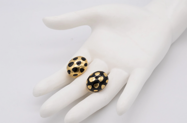 Tiffany And Co. 1970 By Angela Cummings Positive And Negative Earrings In 18Kt Yellow Gold With Black Jade