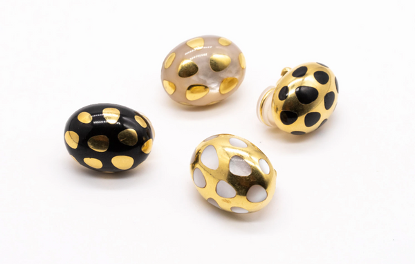 Tiffany And Co. 1970 By Angela Cummings Positive And Negative Earrings In 18Kt Yellow Gold With Black Jade