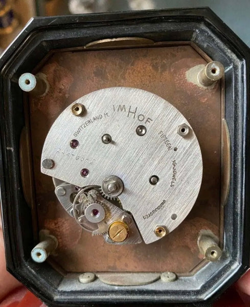 Cartier Paris 1935 Rare Art Deco Geometric Desk Clock In Black Onyx And Agate