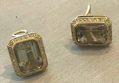 SLANE & SLANE 18 KT YELLOW GOLD DIAMONDS AND GOLDEN TOPAZ PAIR OF EARRINGS