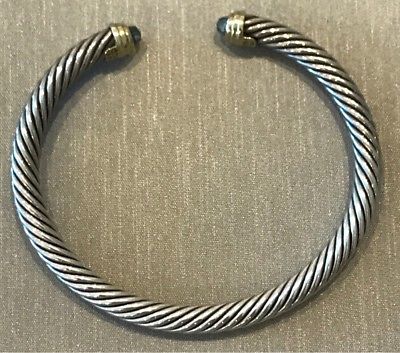 DAVID YURMAN 14 KT GOLD & STERLING SILVER 5 MM BANGLE WITH BLUE TOPAZ UNISEX