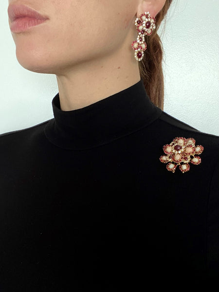 -Pery Et Fils 1960 Paris Pendant Brooch 18Kt Gold 22.53 Cts In Diamonds Rubies & Coral