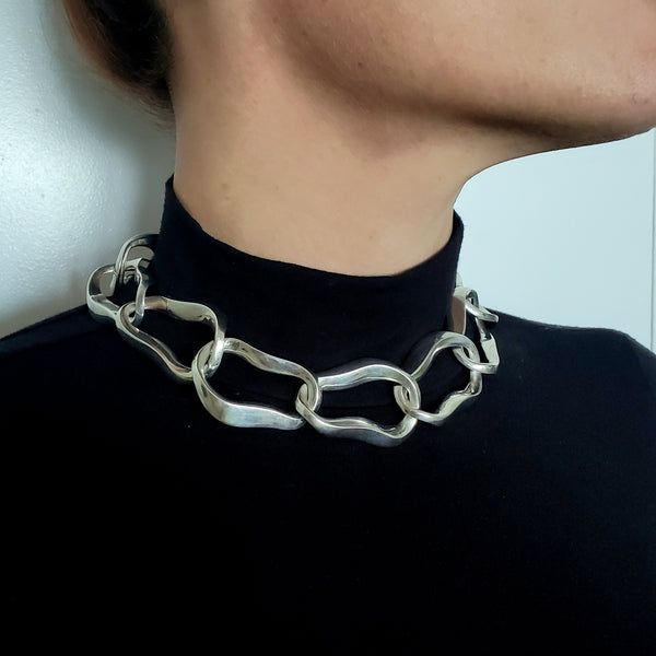ANGELA CUMMINGS 1983 Rare Aegean Free-Forms Links Necklace in .925 Sterling silver